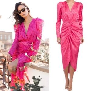 Torn by Ronny Kobo Pink Astrid Animal Print Jacquard Satin Dress Size Small